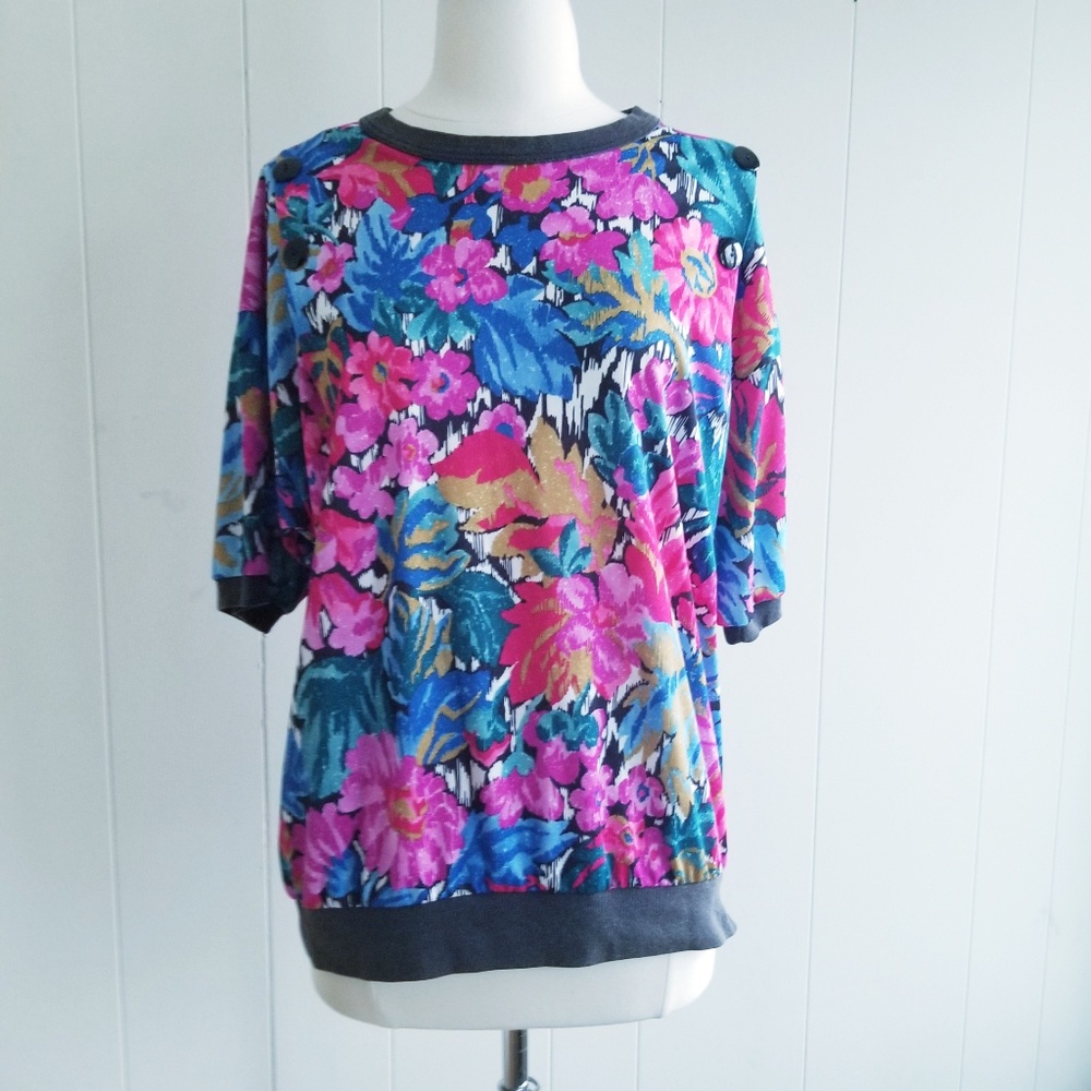 1970s Act III, Made in USA, Floral Poly Blouse